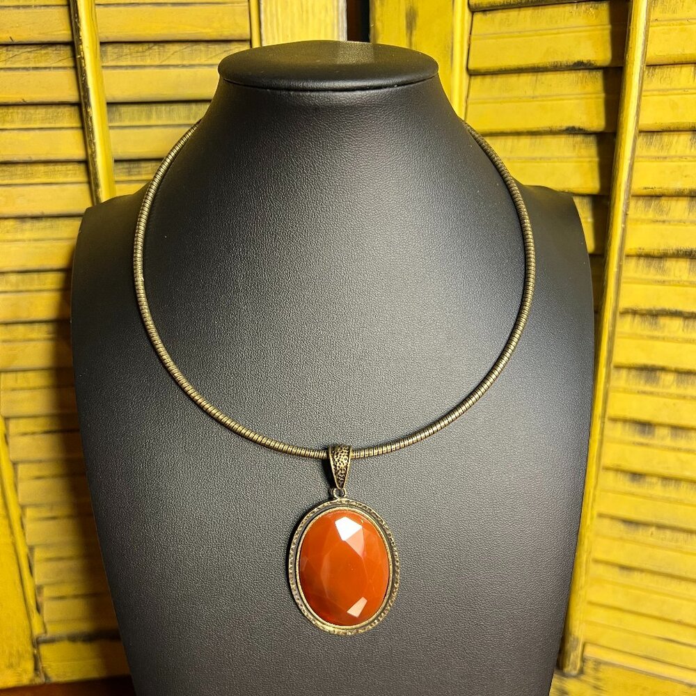 Premier Designs Brass-toned Omega Necklace with Burnt Orange Pendant